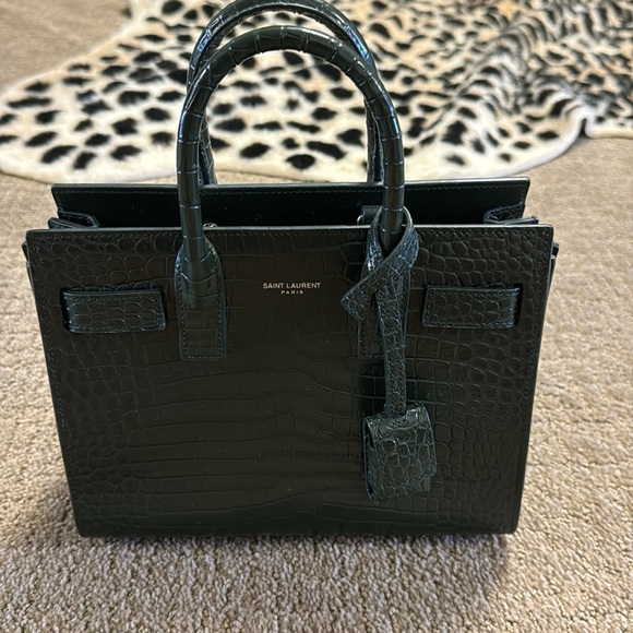 SAINT LAURENT Calfskin Crocodile Embossed Nano Sac De Jour Dark Green - Picture 10 of 10